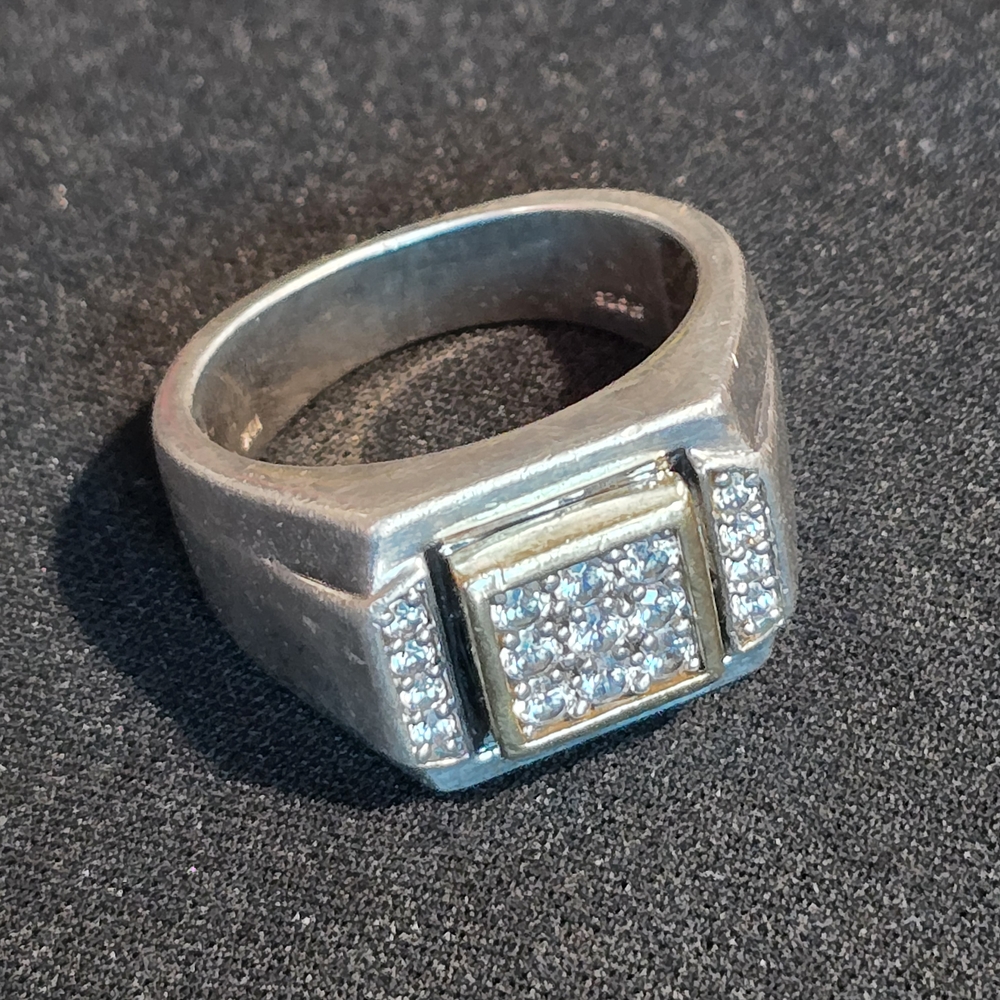 925 Silver & 10K Men's Ring with Cubic Zirconia Size 11 - Picture 9 of 11